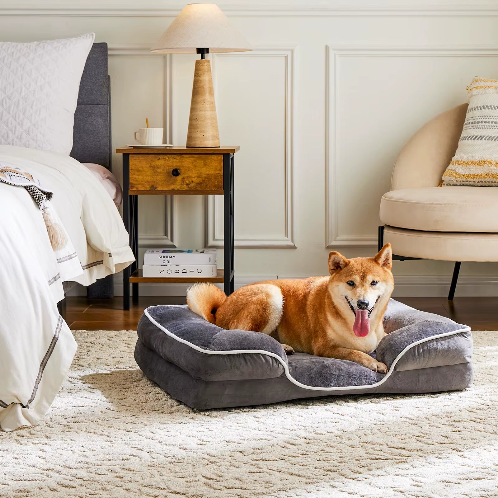 Orthopedic Dog Bed Memory Foam Pet Bed for Small Dogs & Cats with Washable Removable Cover Non-Slip Base Waterproof Liner