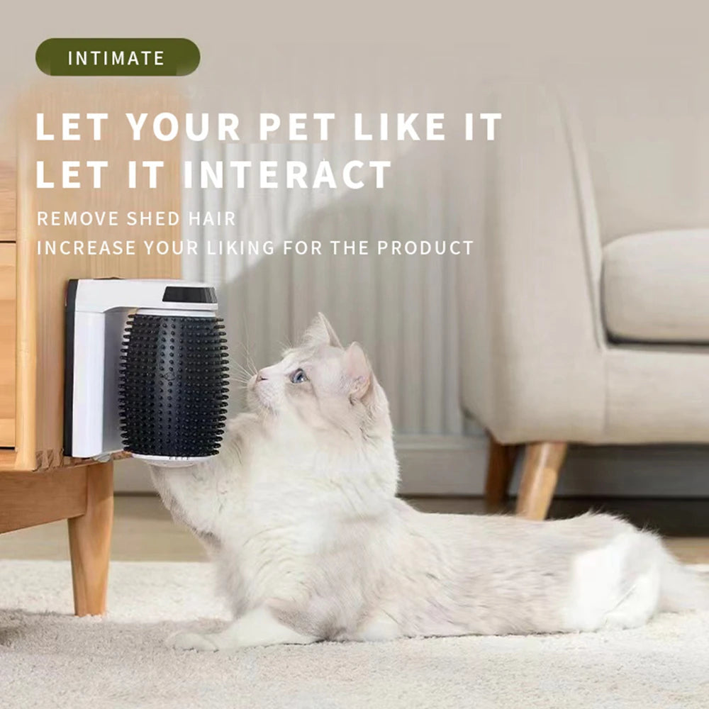 Smart Cat Hair Brush with Catnip Automatic Rotating Cat Self Groomer Wall Corner Cat Grooming Supplies Cats Electric Massager